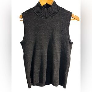 DKNY Sleeveless Black Metallic Mock Neck Sweater Size Large Formal Career Staple